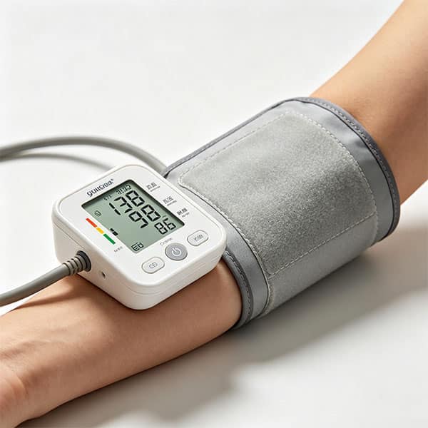 Upper-arm-home-blood-pressure-monitor-with-inflated-cuff