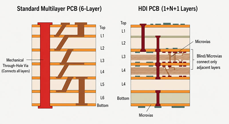 Standard-Multilayer-PCB-vs-HDI-PCB