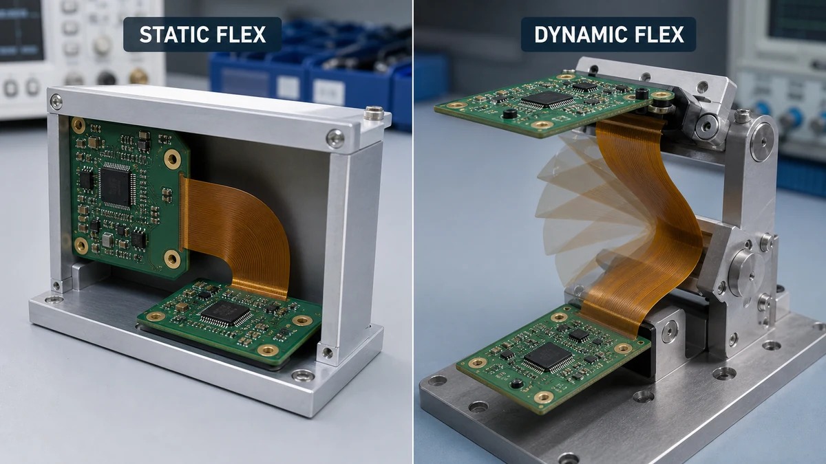 Comparison of static and dynamic flex movement in rigid-flex PCB assemblies