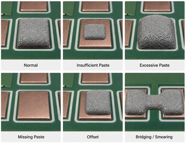 Common solder paste defects detected by SPI inspection