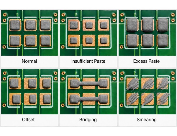 Common solder paste printing defects in PCB assembly