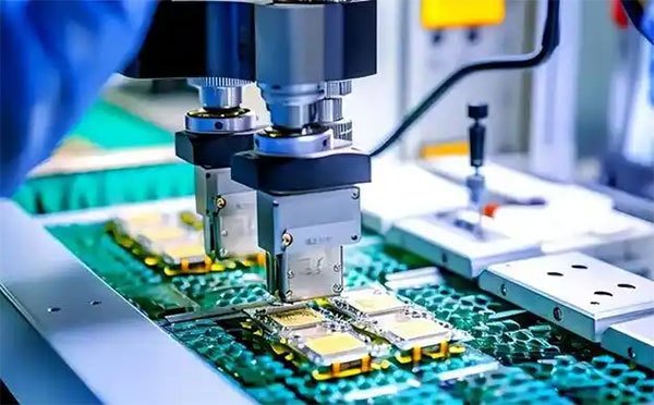 SMT pick-and-place machine positioning components on a PCB
