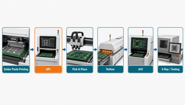Solder paste inspection SPI in SMT PCB assembly process