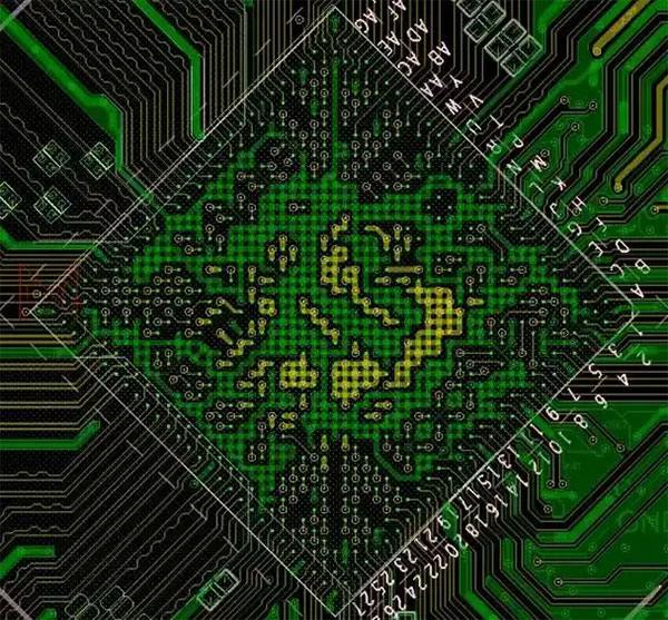 PCB layout view showing dense BGA fanout and escape routing