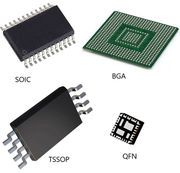 Examples of SOIC BGA TSSOP and QFN surface-mount packages