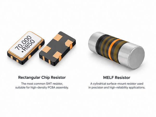 Comparison of rectangular chip resistors and cylindrical MELF resistors