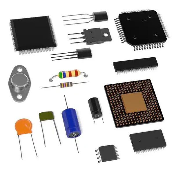 Assorted surface-mount and through-hole electronic components
